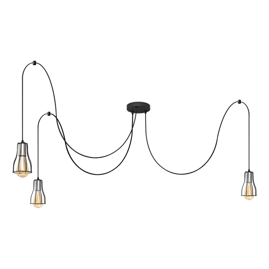 Lestenec na vrvici TUBE LONG 3xE27/15W/230V črna/sijajni krom