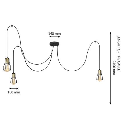 Lestenec na vrvici TUBE LONG 3xE27/15W/230V črna/zlata