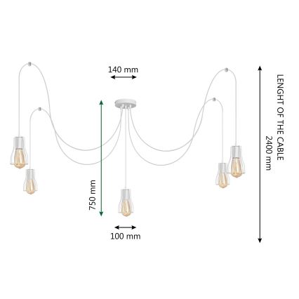 Lestenec na vrvici TUBE LONG 5xE27/10W/230V bela