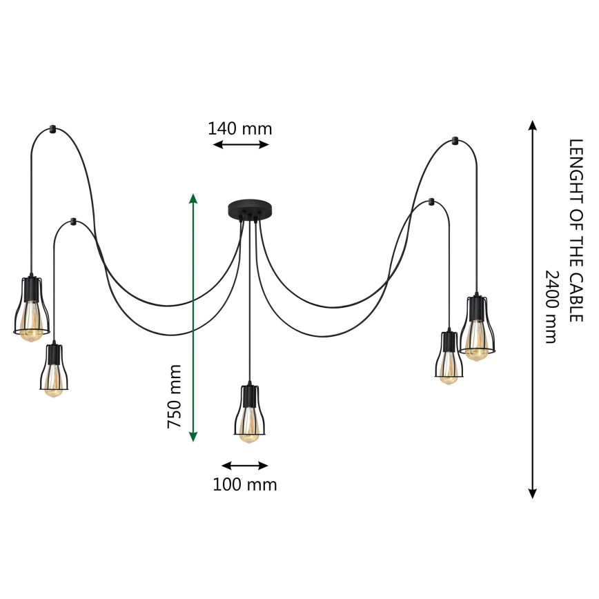Lestenec na vrvici TUBE LONG 5xE27/10W/230V črna