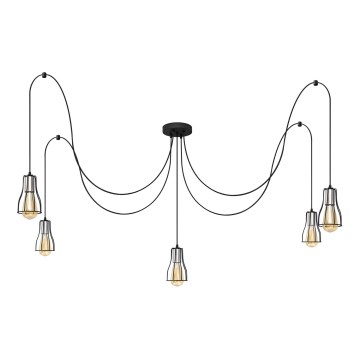 Lestenec na vrvici TUBE LONG 5xE27/15W/230V črna/sijajni krom