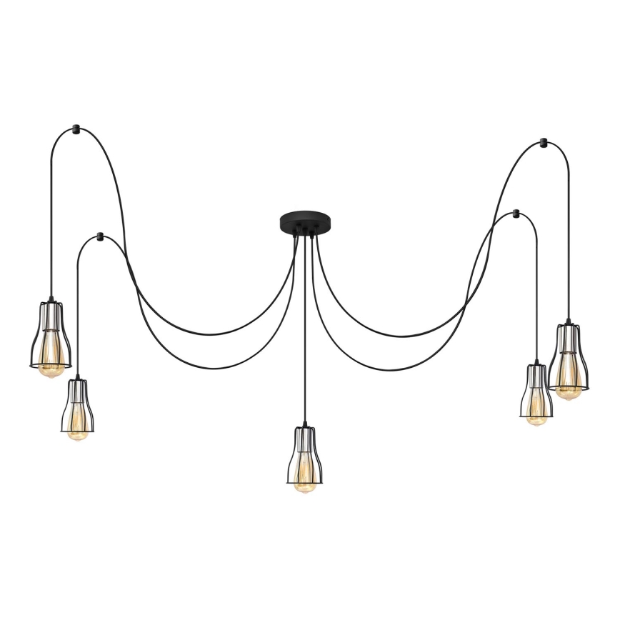 Lestenec na vrvici TUBE LONG 5xE27/15W/230V črna/sijajni krom