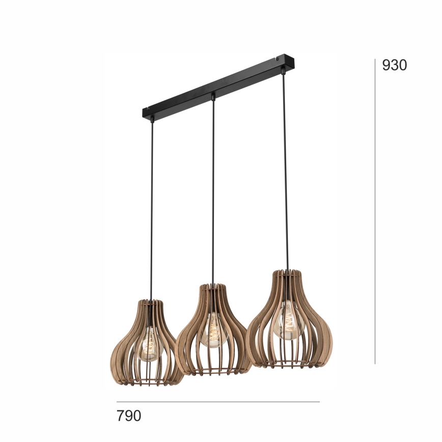 Lestenec na vrvici TUCCI 3xE27/15W/230V hrast/črna