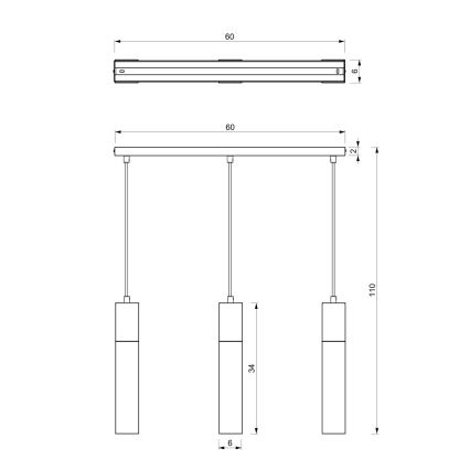 Lestenec na vrvici TULUM 3xGU10/60W/230V črn