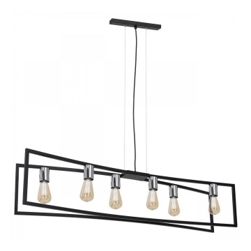 Lestenec na vrvici TUNJA 6xE27/60W/230V črna/sijajni krom