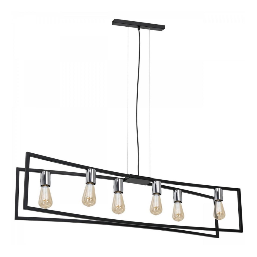 Lestenec na vrvici TUNJA 6xE27/60W/230V črna/sijajni krom