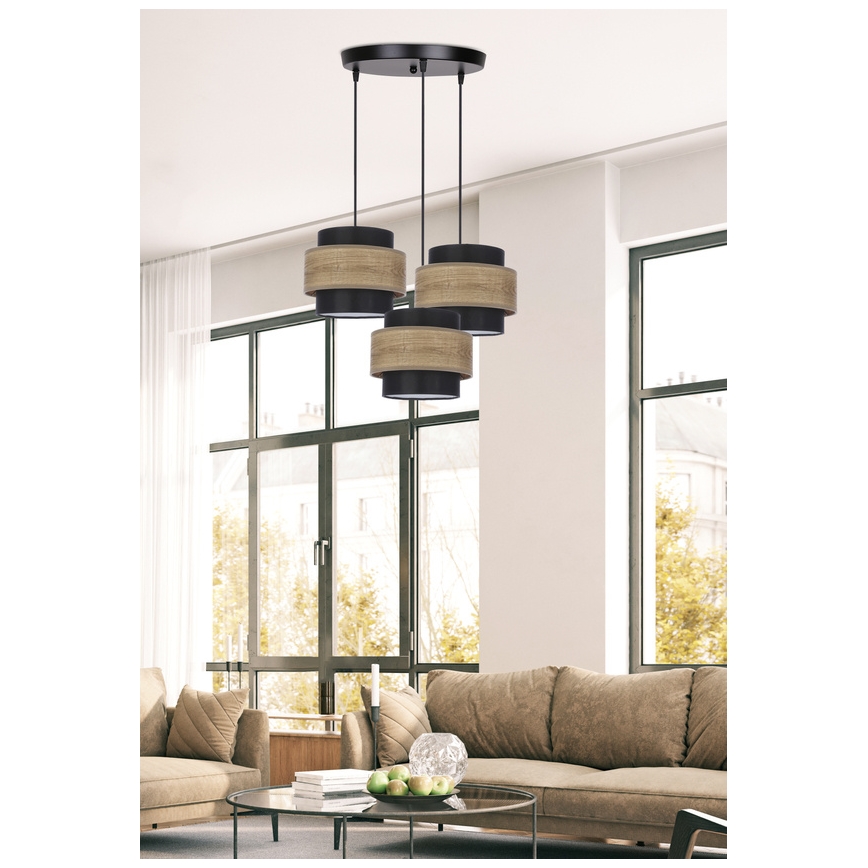 Lestenec na vrvici TWIN 3xE27/40W/230V rjava/črna