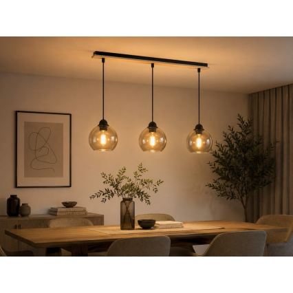 Lestenec na vrvici UNO WOOD 3xE27/60W/230V črn/rjav