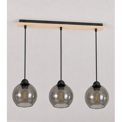 Lestenec na vrvici UNO WOOD 3xE27/60W/230V črn/rjav