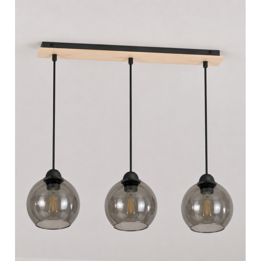 Lestenec na vrvici UNO WOOD 3xE27/60W/230V črn/rjav