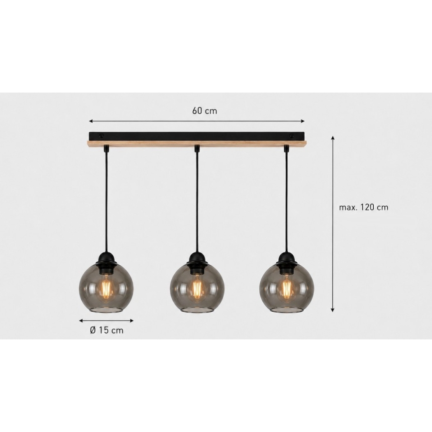 Lestenec na vrvici UNO WOOD 3xE27/60W/230V črn/rjav