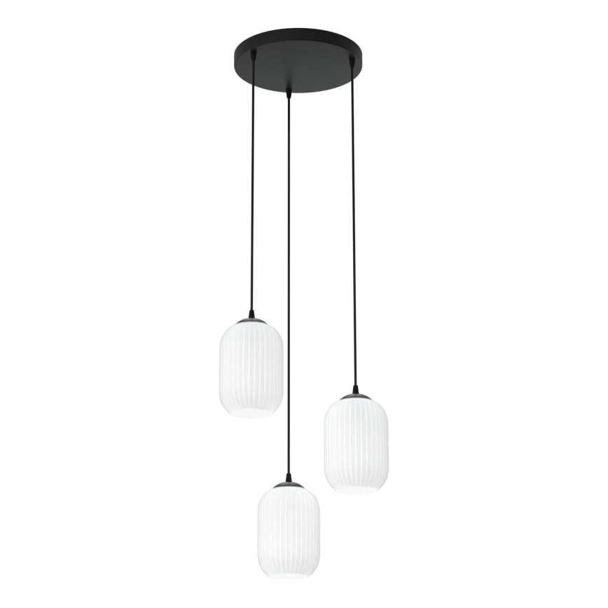 Lestenec na vrvici VERDI 3xE27/15W/230V pr. 30 cm črna/bela