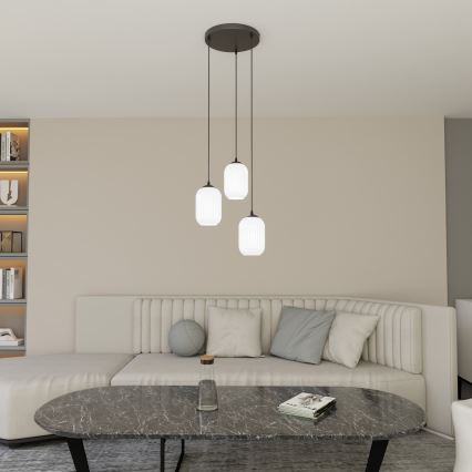 Lestenec na vrvici VERDI 3xE27/15W/230V pr. 30 cm črna/bela