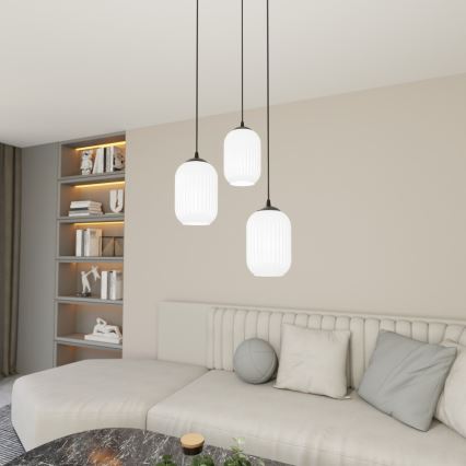Lestenec na vrvici VERDI 3xE27/15W/230V pr. 30 cm črna/bela