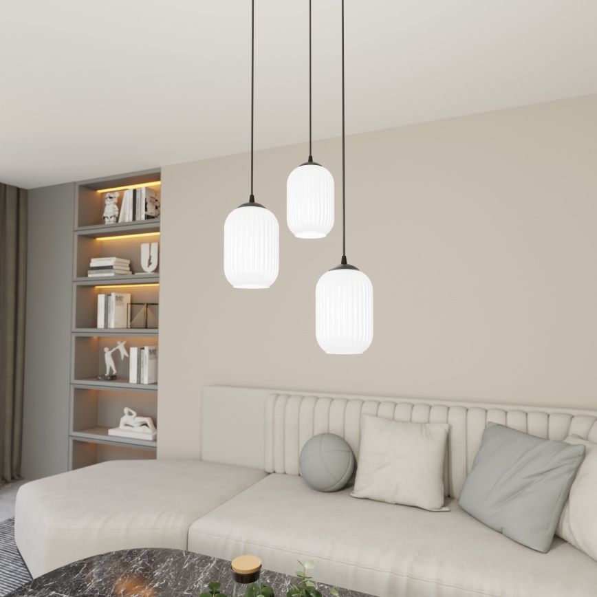 Lestenec na vrvici VERDI 3xE27/15W/230V pr. 30 cm črna/bela