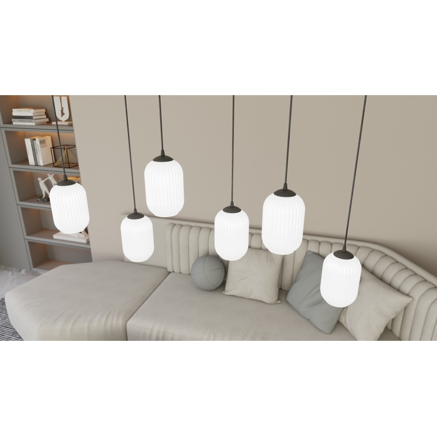 Lestenec na vrvici VERDI 3xE27/15W/230V pr. 30 cm črna/bela