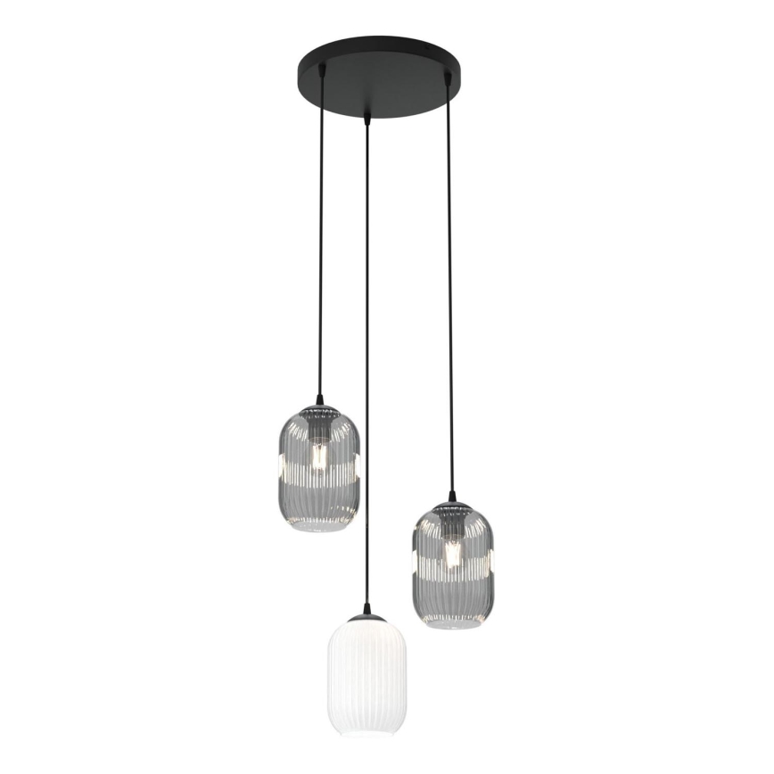 Lestenec na vrvici VERDI 3xE27/15W/230V pr. 30 cm črna/siva/bela