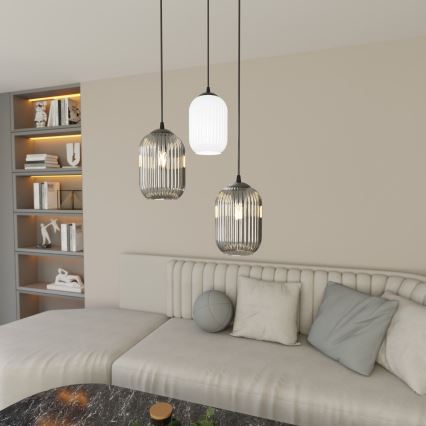 Lestenec na vrvici VERDI 3xE27/15W/230V pr. 30 cm črna/siva/bela