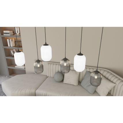 Lestenec na vrvici VERDI 3xE27/15W/230V pr. 30 cm črna/siva/bela