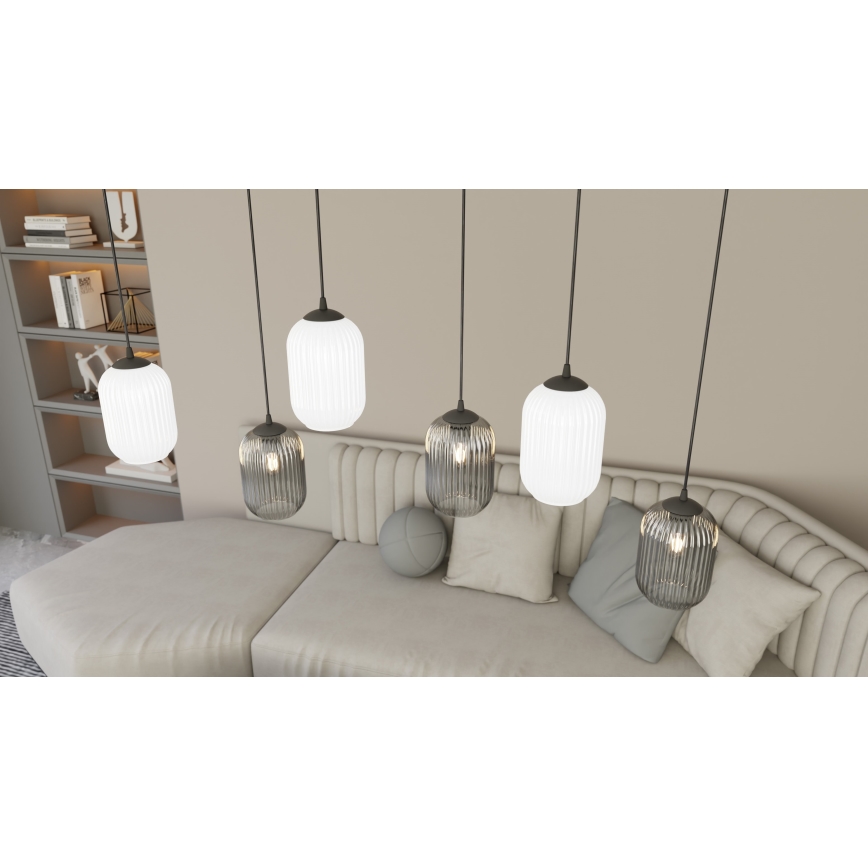 Lestenec na vrvici VERDI 3xE27/15W/230V pr. 30 cm črna/siva/bela