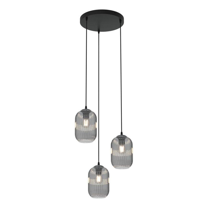 Lestenec na vrvici VERDI 3xE27/15W/230V pr. 30 cm črna/siva