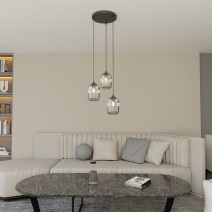 Lestenec na vrvici VERDI 3xE27/15W/230V pr. 30 cm črna/siva
