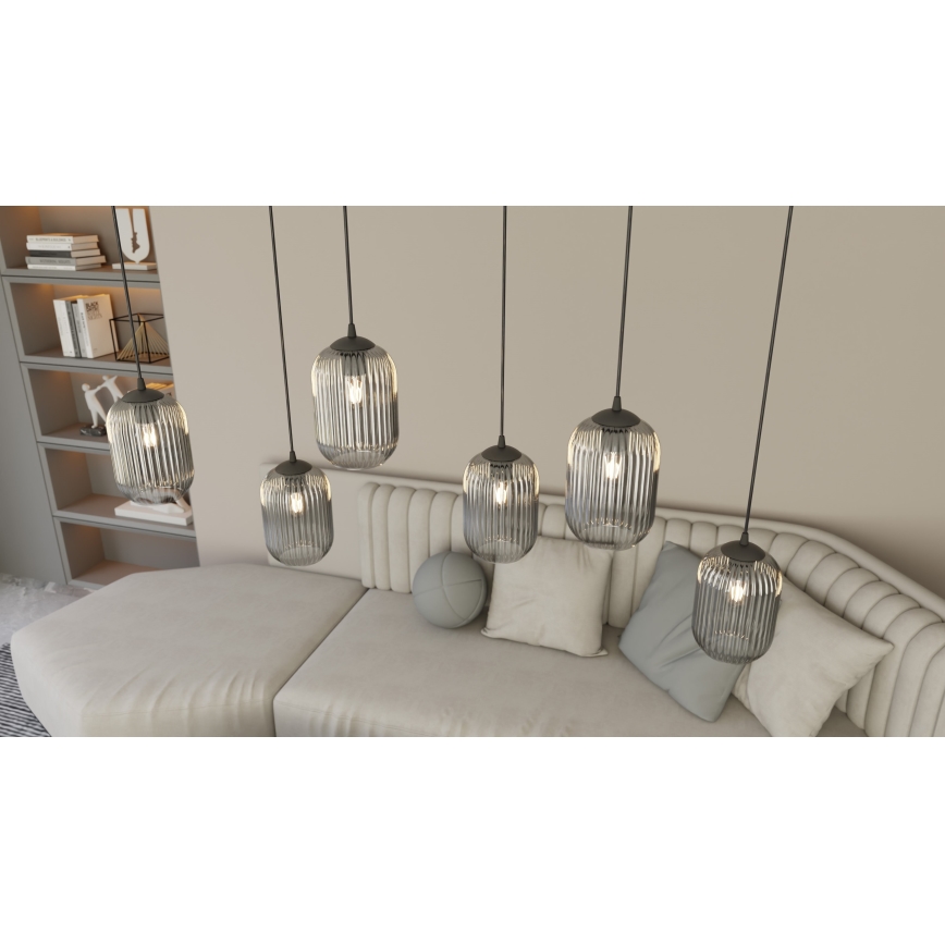 Lestenec na vrvici VERDI 3xE27/15W/230V pr. 30 cm črna/siva
