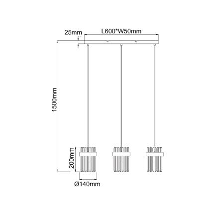 Lestenec na vrvici VETRO 3xE14/10W/230V zlati