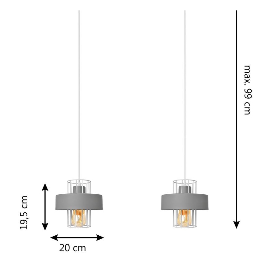 Lestenec na vrvici VOLTA 2xE27/15W/230V siva