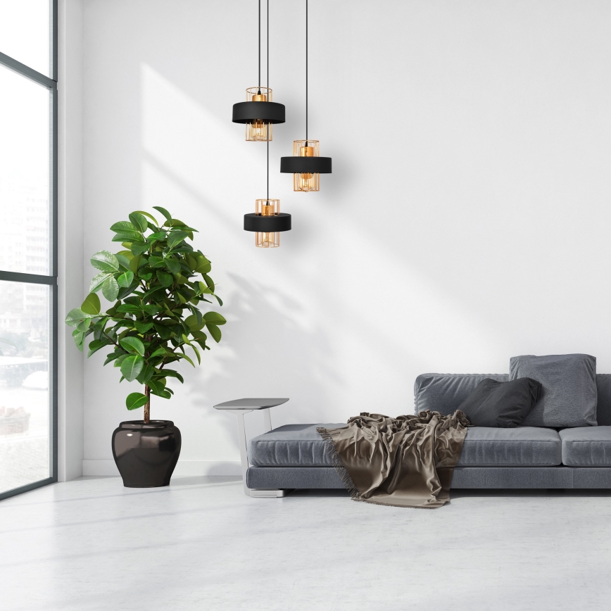 Lestenec na vrvici VOLTA 3xE27/15W/230V črna/zlata