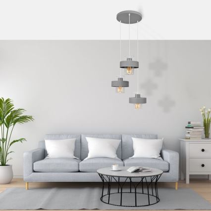 Lestenec na vrvici VOLTA 3xE27/15W/230V premer 42 cm siva
