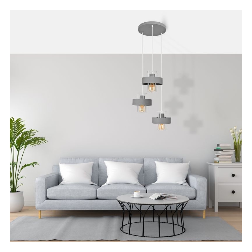 Lestenec na vrvici VOLTA 3xE27/15W/230V premer 42 cm siva