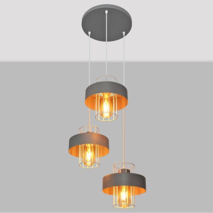 Lestenec na vrvici VOLTA 3xE27/15W/230V premer 42 cm siva