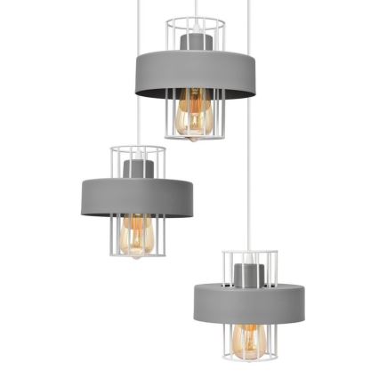 Lestenec na vrvici VOLTA 3xE27/15W/230V premer 42 cm siva