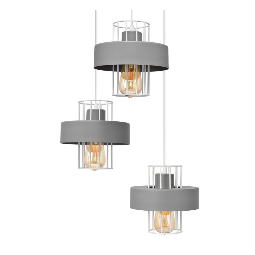 Lestenec na vrvici VOLTA 3xE27/15W/230V premer 42 cm siva