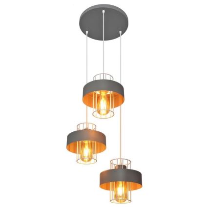 Lestenec na vrvici VOLTA 3xE27/15W/230V premer 42 cm siva
