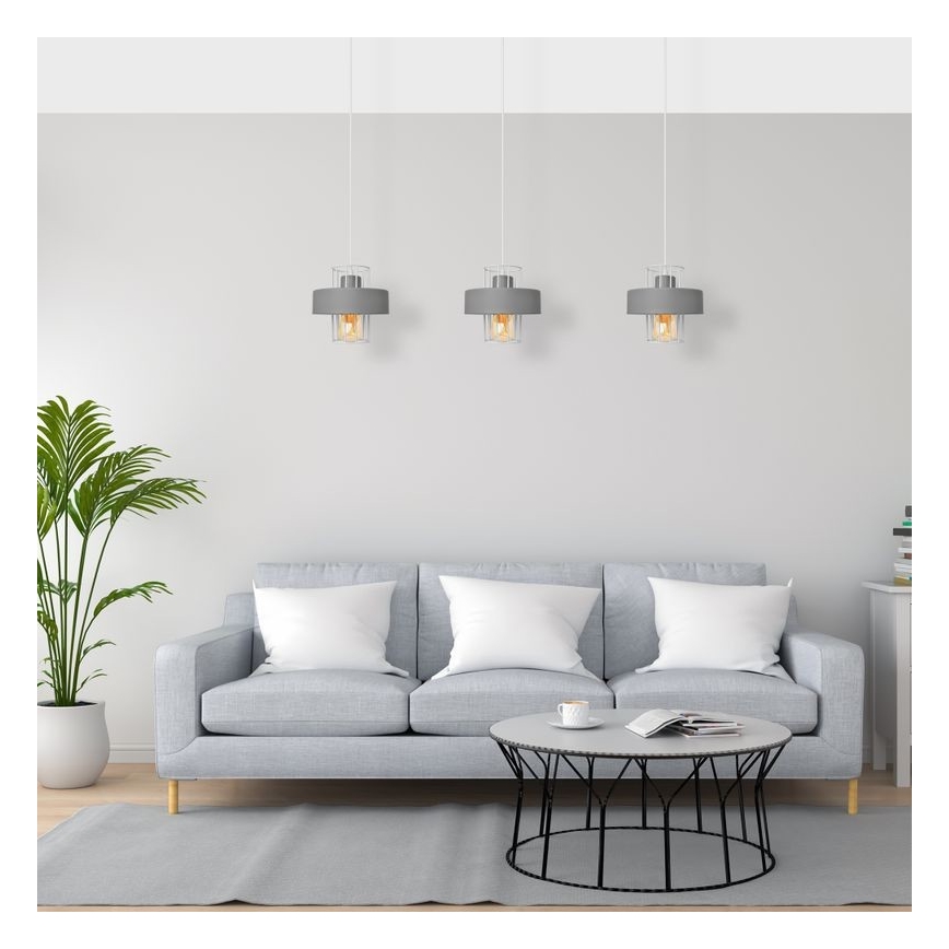 Lestenec na vrvici VOLTA 3xE27/15W/230V siva