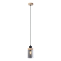 Lestenec na vrvici WOODNEST 1xE27/15W/230V borovina/dimno črna