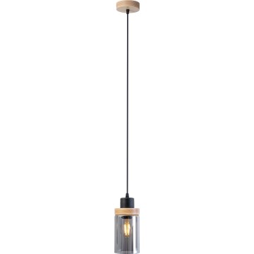 Lestenec na vrvici WOODNEST 1xE27/15W/230V borovina/dimno črna