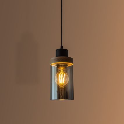 Lestenec na vrvici WOODNEST 1xE27/15W/230V borovina/dimno črna