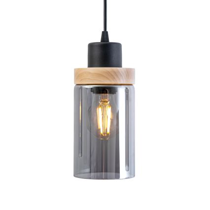 Lestenec na vrvici WOODNEST 1xE27/15W/230V borovina/dimno črna