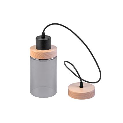 Lestenec na vrvici WOODNEST 1xE27/15W/230V borovina/dimno črna