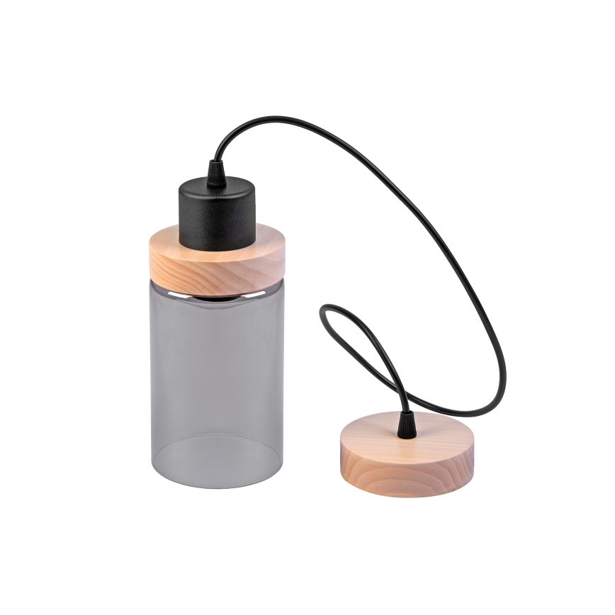 Lestenec na vrvici WOODNEST 1xE27/15W/230V borovina/dimno črna