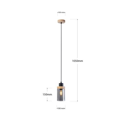Lestenec na vrvici WOODNEST 1xE27/15W/230V borovina/dimno črna