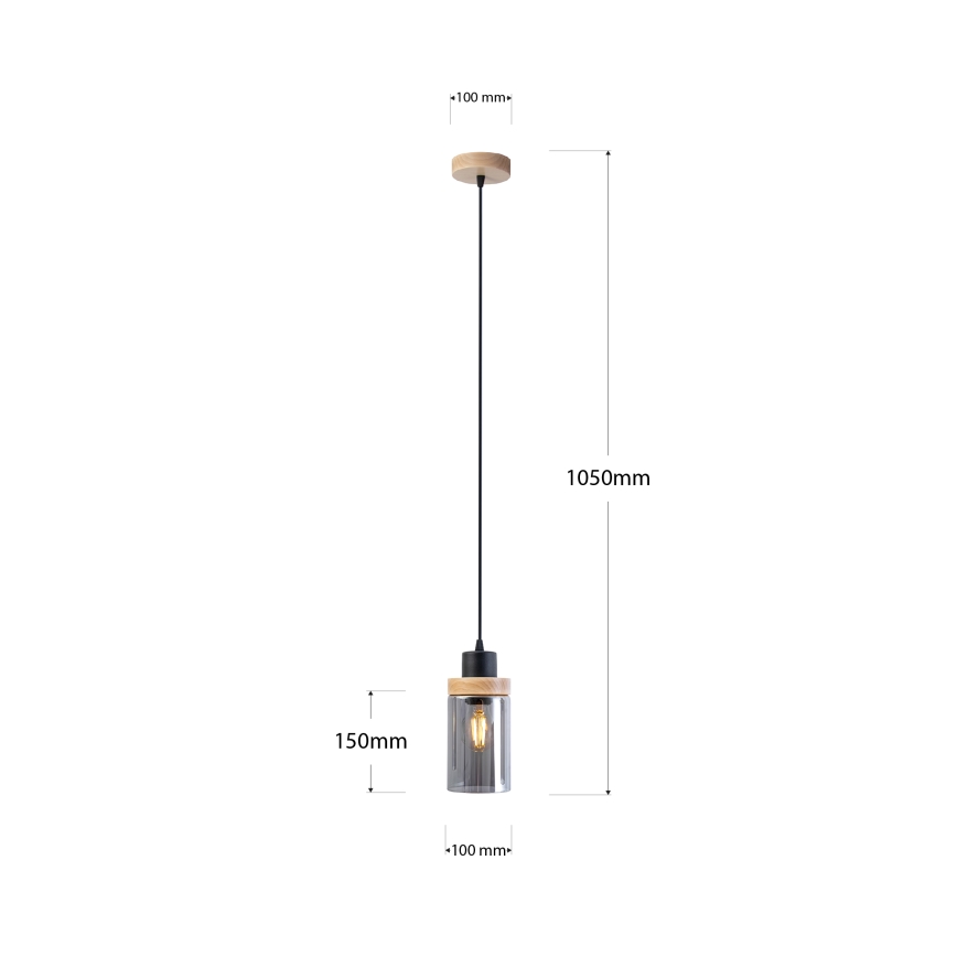 Lestenec na vrvici WOODNEST 1xE27/15W/230V borovina/dimno črna