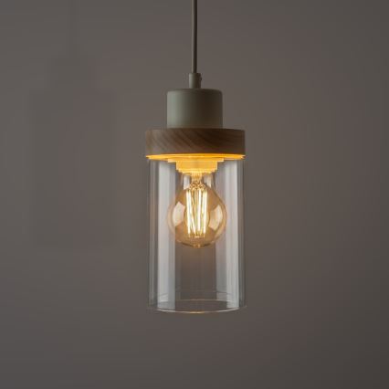 Lestenec na vrvici WOODNEST 1xE27/15W/230V borovina/kremna