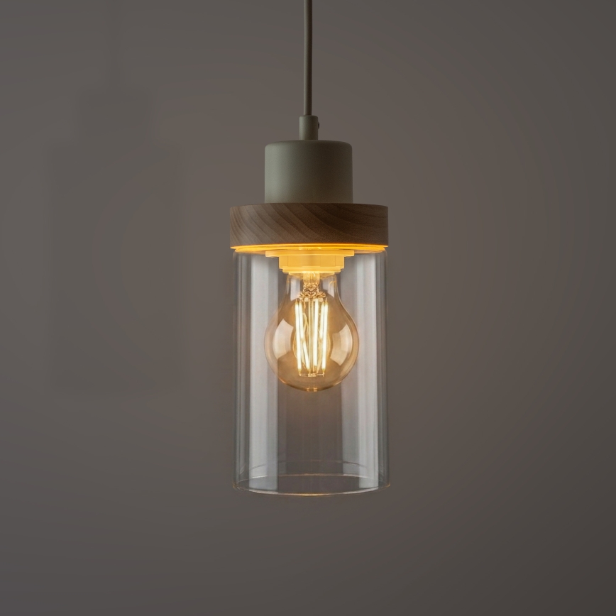 Lestenec na vrvici WOODNEST 1xE27/15W/230V borovina/kremna