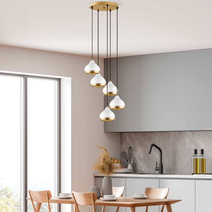 Lestenec na vrvici YILDO 5xE27/40W/230V bela/zlata