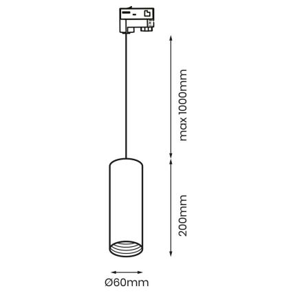 Lestenec na vrvici za 3-fazni tračni sistem PIPE 1xGU10/25W/230V črn