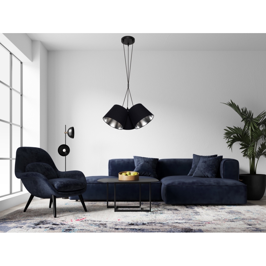 Lestenec na vrvici ZOMA 3xE27/60W/260V črna/sijajni krom